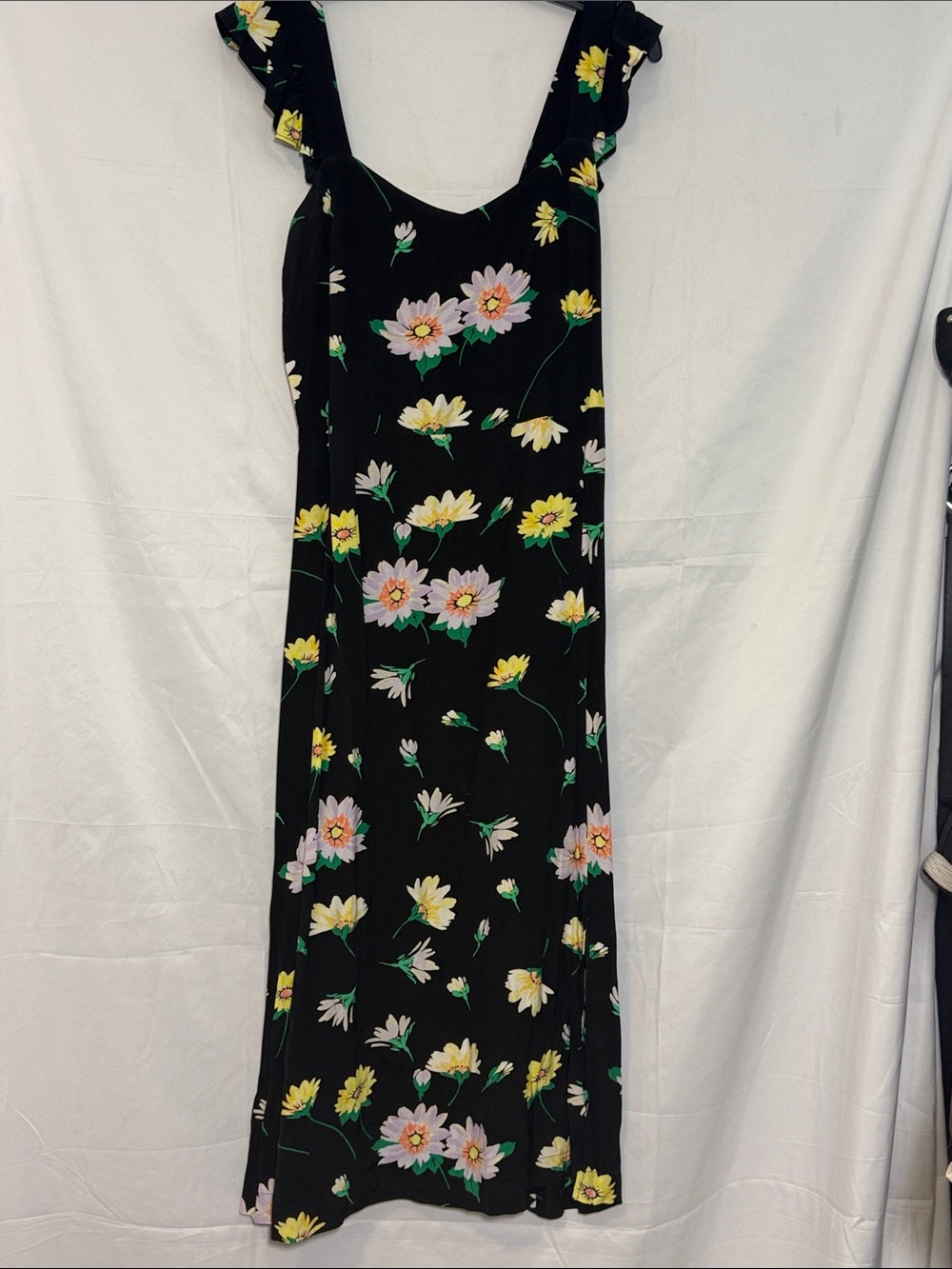 LOFT Black Maxi Dress with Pink & Yellow Floral Print